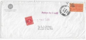 Columbus, OH to Syracuse, NY 1951 Special Delivery E16 & 3c Postage Due (52671)