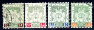 Malaya-Kelantan 1911-15 SC10, 13, used, 11, 12 m. w/ l.h., wmk. 3, F-VF