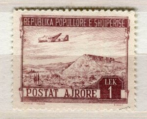ALBANIA; 1950 early Airplane over Landscapes issue fine Mint Hinged 1L. value