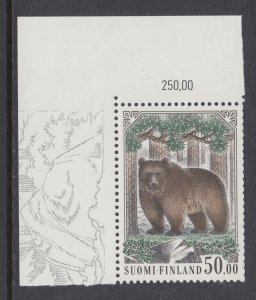 Finland Sc 719 MNH. 1989 50m Brown Bear, sheet corner example, fresh, F-VF