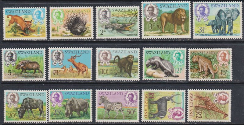 1969 Swaziland Scott 160-174 Animals MNH
