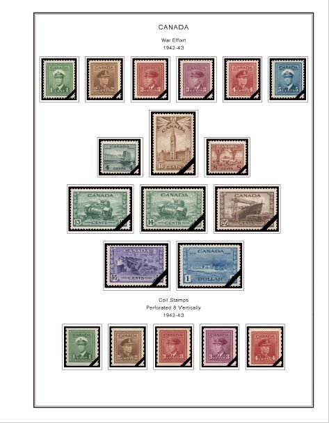 COLOR PRINTED CANADA [CLASS.] 1851-1955 STAMP ALBUM PAGES (37 illustrated pages)