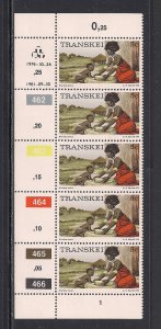 SOUTH AFRICA - TRANSKEI SC# 9a  CONTROL STRIP/5  #462-66  FVF/MNH 1976