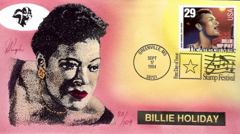 Pugh Designed/Painted Billie Holiday FDC...83 of  109 created!