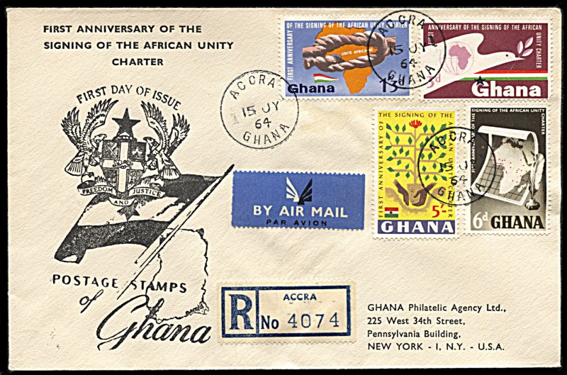 Ghana 171-174, FDC, 1st Anniversary of African Unity Charter