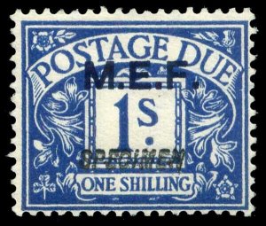 BOFIC -1942 KGVI MEF 1s deep blue Postage Due MLH copy o/p SPECIMEN. SG MD5s