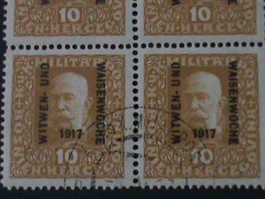 AUSTRIA-1917- FRANC JOSEF-OVERPRINT CTO BLOCK  VF FANCY CANCEL-107 YEARS OLD