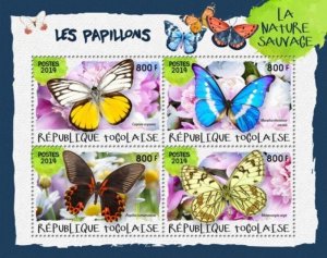 Togo - 2019 Butterflies on Stamps - 4 Stamp Sheet - TG190106a