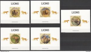 Lx496 Imperf 2016 Sierra Leone Animals Wild Cats Lions Uv Cardboard 5Bl Mnh
