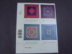 U.S.# 3524-3527(3527a)-MNH--LL PLATE # BLOCK 4-AMERICAN TREAS/AMISH QUILTS-2001