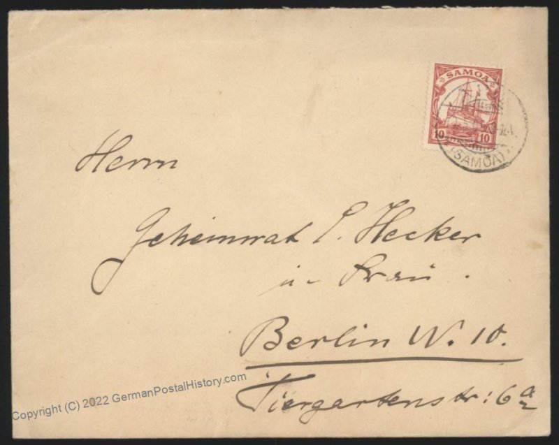 Germany 1909 Apia Samoa Cover Hohenzollern Yacht Stamp 110040