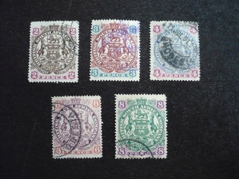 Stamps-British South Africa Company-Scott#52-56 -Used Part Set of 5 Stamps