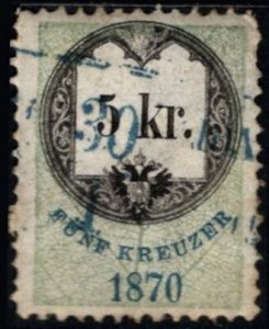 1870 Austria Revenue 5 Kreuzer General Tax Duty Used