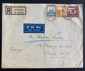 1946 Jerusalem Palestine Airmail cover to Paris France Registered