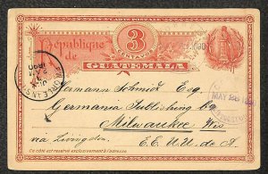 GUATEMALA H&G #4 POSTAL CARD COBAN TO MILWAUKEE WISCONSIN 1890