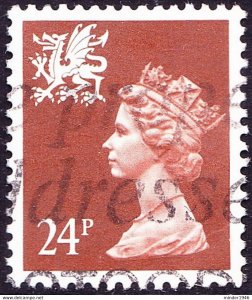 GREAT BRITAIN Wales 1991 QEII 24p Chestnut Machin Type II SGW59 FU