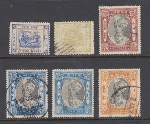 India, Feudatory States, Jaipur SG 10, 22, 59, 60, 60, 61 used.  Sound, F-VF