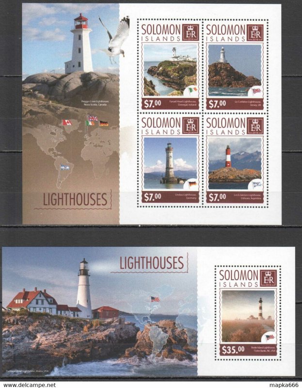 2014 Solomon Islands Lighthouses Marine Life Birds #2867-71 1+1 ** Ls229