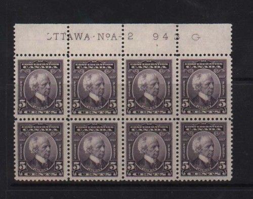 Canada #144 VF/NH Plate #2 Upper Block Of Eight