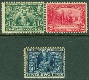 EDW1949SELL : USA 1907 Scott #328-30 Fine, Mint Original Gum. Sound. Cat $212.00