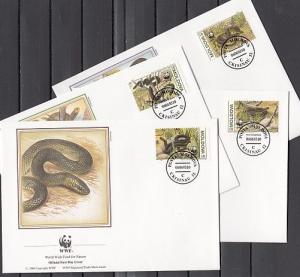 Moldova, Scott cat. 72 A-D. Snakes, W.W.F. issue on 4 First day covers. ^