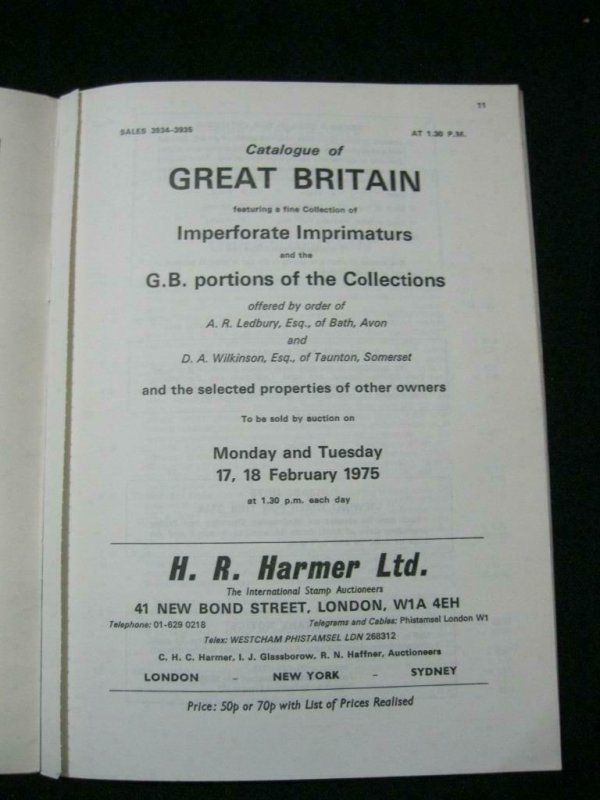 H R HARMER AUCTION CATALOGUE 1975 GREAT BRITAIN