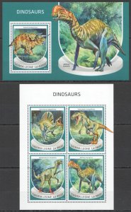 HM1549 2018 SIERRA LEONE DINOSAURS PREHISTORIC ANIMALS FAUNA #10051-4+BL1519 MNH