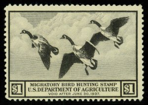 United States #RW3 Mint nh fine   Cat$150 1936, $1 Canada Geese