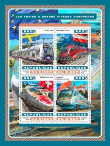 Rail Stamps Niger 2016 MNH European High-Speed Trains ETR Railways 4v M/S