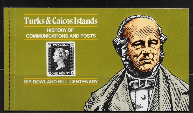 TURKS & CAICOS ISLAND, 398, MNH, SOUVENIR BOOKLET, SIR ROWLAND HILL