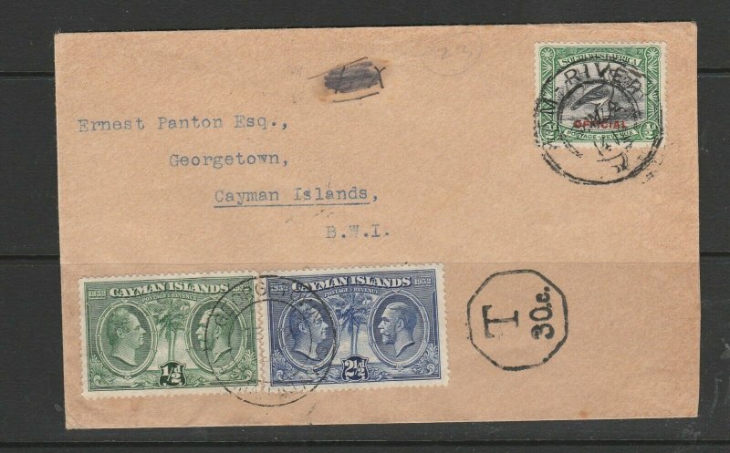 Cayman islands, 1933 Panton cover from South West Africa with Centenary issues U