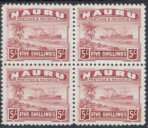 NAURU 1924 SHIP 5/- MNH ** BLOCK SMOOTH PAPER