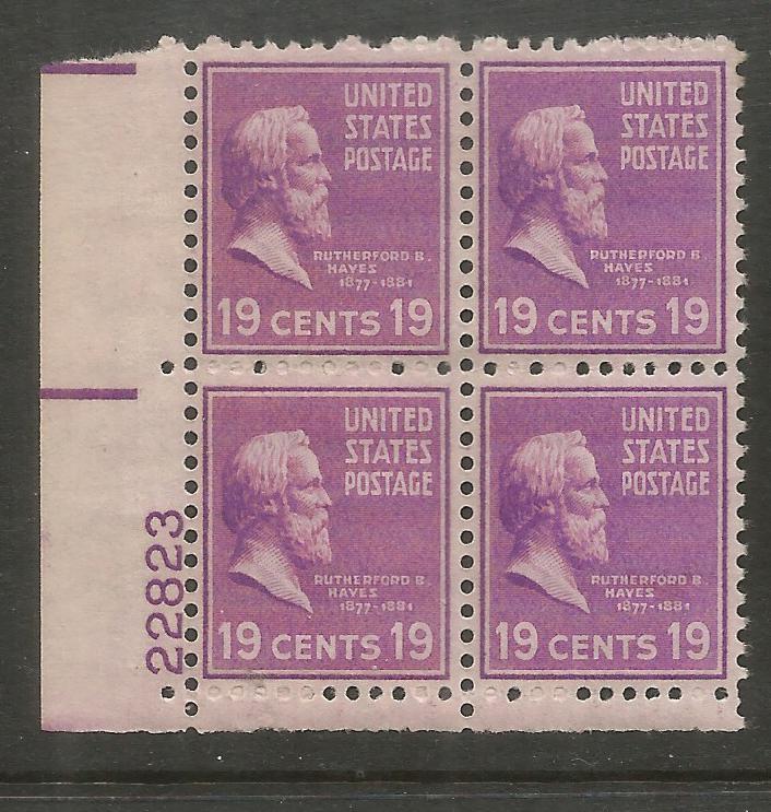 UNITED STATES 824 MNH, PLATE BLOCK, RUTHERFORD B. HAYES