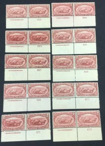 MOMEN: US STAMPS #286 PLATE IMPRINT PAIRS MINT OG H LOT #70998