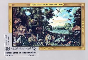 Qu'aiti State in Hadhramaut 1968 Mi#Bl.22A PARADISE BY SAVERY-DOGS -FAUNA SS MNH