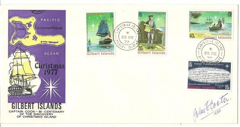 Gilbert Islands 1977 Christmas Signed FDC J.E. Cooter