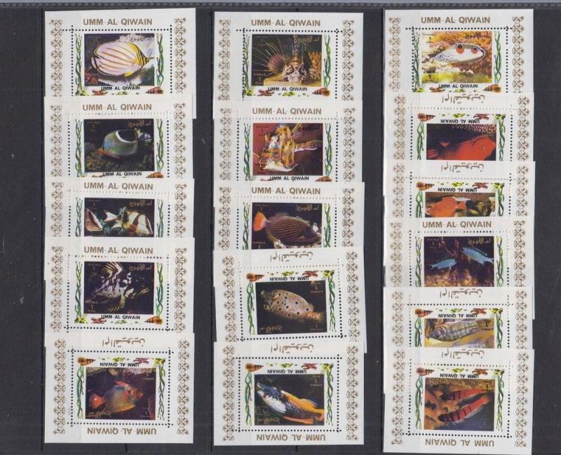 UMM AL QIWAIN 16 SETS FISHES MARINE LIFE ( WHITE )