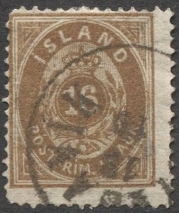 ICELAND 1876  Sc 12 16a  Used, partial Wmk and cancel, cv $65, BIN $5