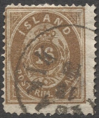 ICELAND 1876  Sc 12 16a  Used, partial Wmk and cancel, cv $65, BIN $5