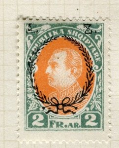 ALBANIA; 1927 early Presidential Optd. ' AZ ' issue Mint hinged 2Fr.