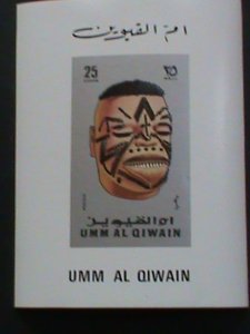 UMM AL QIWAIN AIR MAIL STAMP: AFRICAN MASK SERIES-25 DIRHAMS IMPERF:-MNH S/S. #8