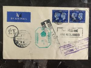 1940 England to portugal First BOAC airmail Censored Cover Returned