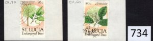 $1 World MNH Stamps (0734), St Lucia, two used flowers on paper,