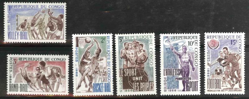 Congo Peoples Republic Scott 143-148 MH* 1966 sports set