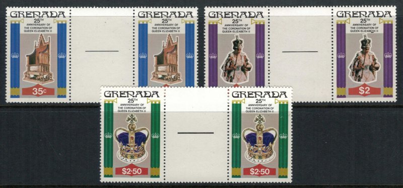 Grenada #873-5* NH Gutter Pairs  CV $2.10 Queen Elizabeth coronation 25th Ann.