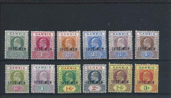 GAMBIA 1902-05 SET OF TWELVE OVERPRINTED SPECIMEN MM SG 45s/56s CAT £250