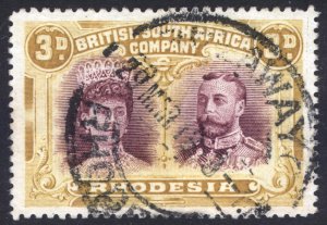 Rhodesia 1910 3d Purple & Ochre PERF 14x15 Scott 105b SG 180 VFU Cat $325