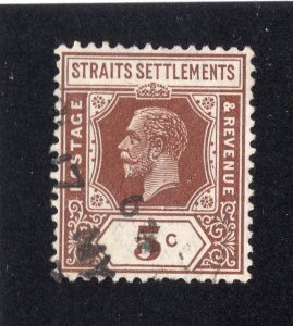 Straits Settlements 1932 5c dark brown George V, Scott 187 used, value = 25c