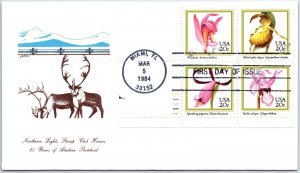 U.S. FIRST DAY COVER SETENANT SET OF 4 ORCHIDS 1683-6 ON NORTHERN LIGHTS SC 1984