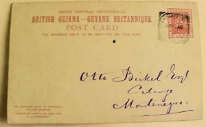 BRITISH RUIANA POSTAL CARD DOUBLE 1899 TO MONTENEGRO B/S GEORGETOWN